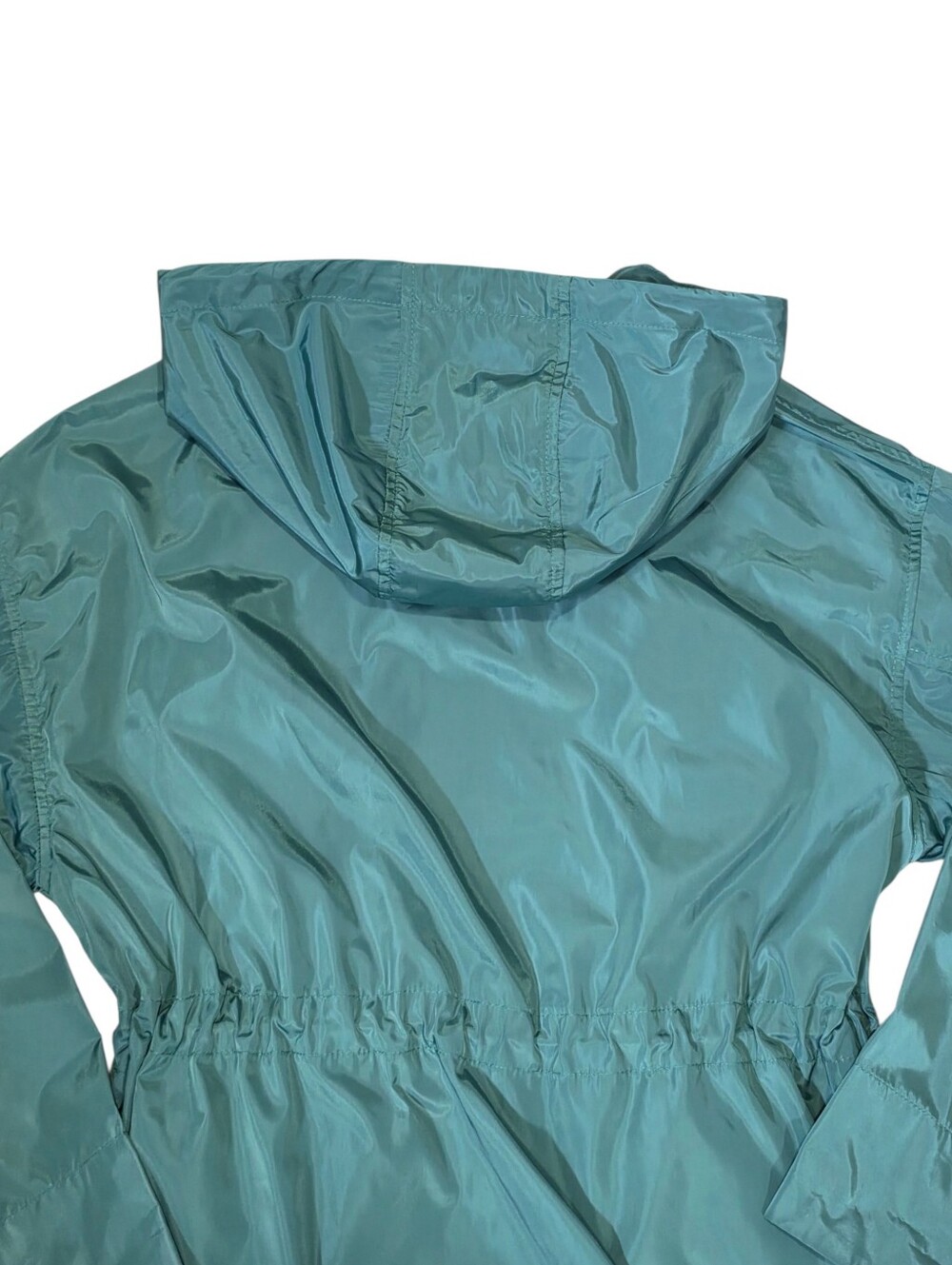 Open Edit Packable Teal Hooded Raincoat Jacket Full Length Size Small - Picture 5 of 7